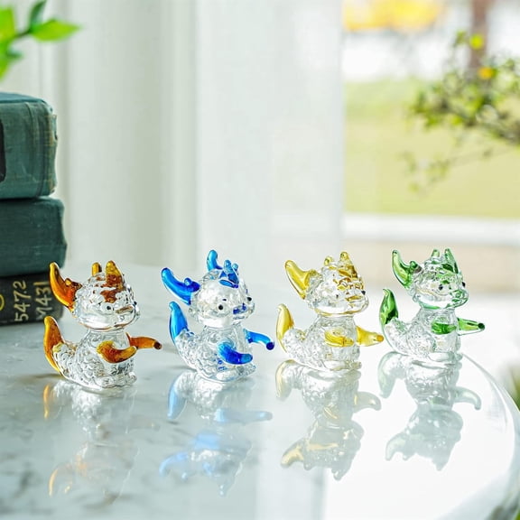 4pcs Cute Mini Glass Dragon Figurines Hand Blown Colorful Glass Art Collectible Gift Home Decor