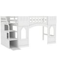 thumbnail image 4 of Low Loft Bed with Stairs, Twin Size Loft Beds with Castle Guardrail and Window, Wooden  Space Saving Loft Bed with Storage, No Box Spring Needed (White), 4 of 8