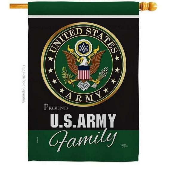 Breeze Decor H108410-BO 28 x 40 in. Army Proudly Family House Flag with Armed Forces Double-Sided Decorative Vertical Flags Decoration Banner Garden Yard Gift