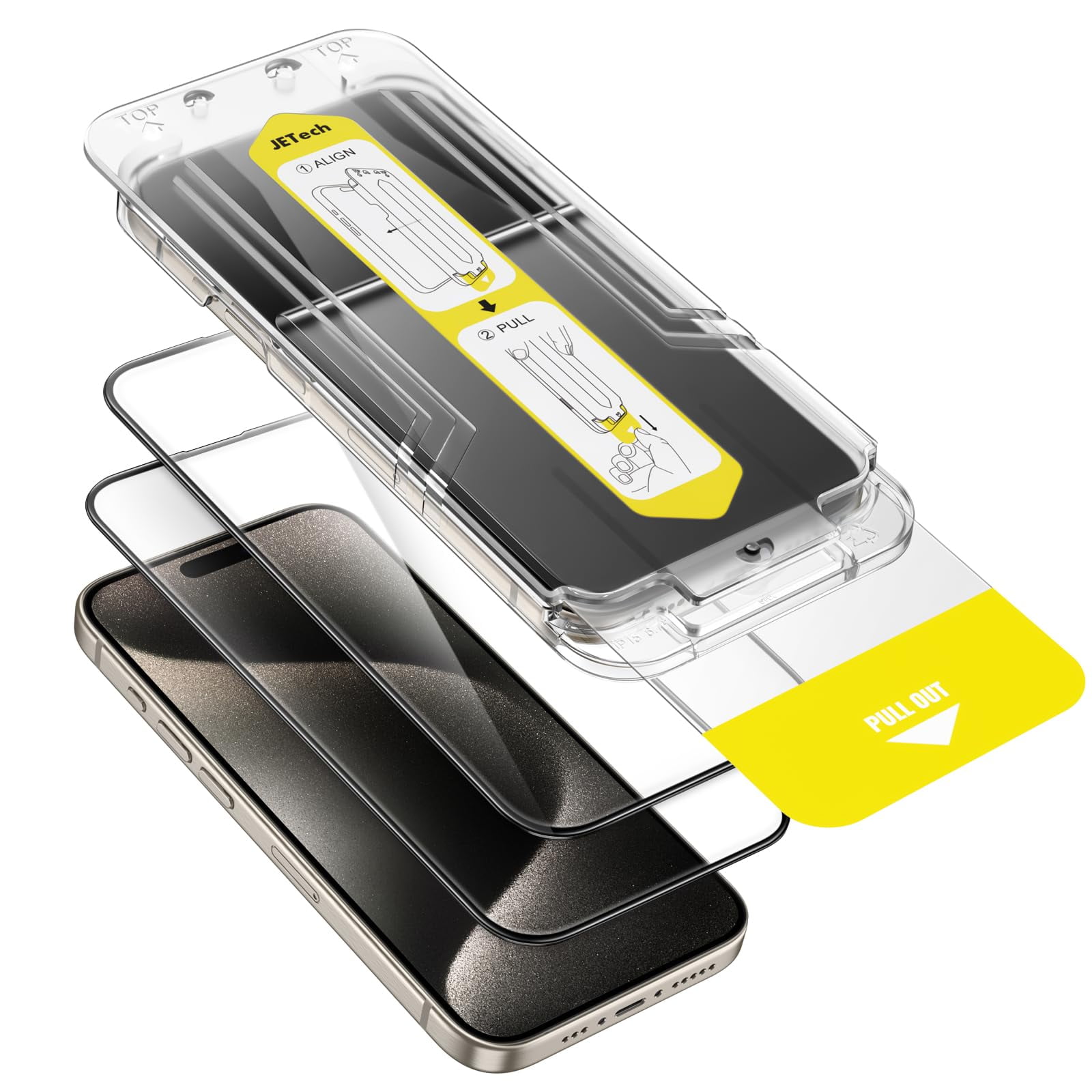 JETech Full Coverage Screen Protector for iPhone 15 Pro Max 6.7-Inch, 10-Second Super Easy Installation with One-Step Alignment Tray, Bubble-Free Tempered Glass Film, HD Clear, 2-Pack