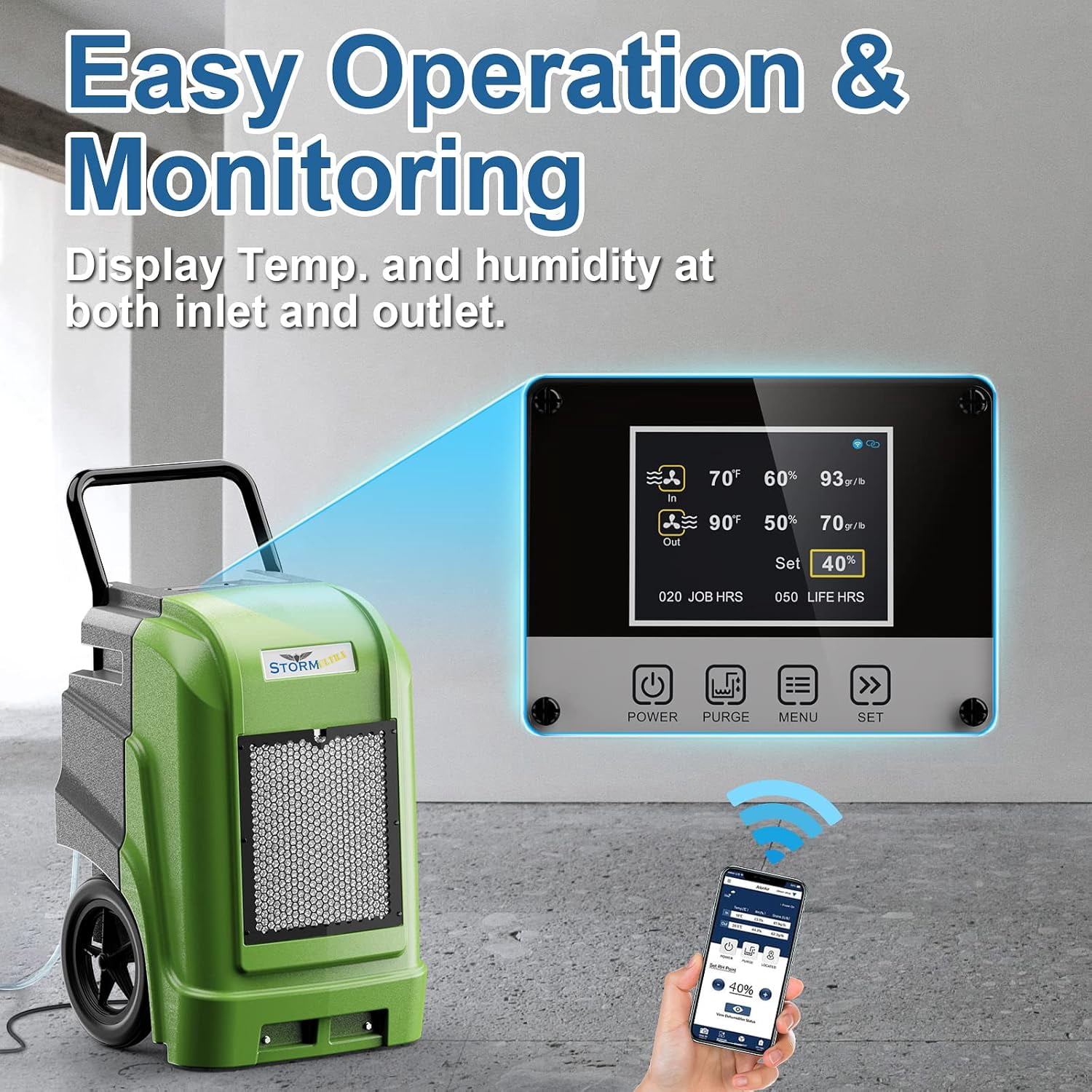 ALORAIR  Commercial Dehumidifier with Pump Drain Hose, 190 Pints Smart WiFi Industrial Dehumidifier Large Capacity for Basements, Garages, Mall & Job Sites, 5 Years Limited Warranty, Green