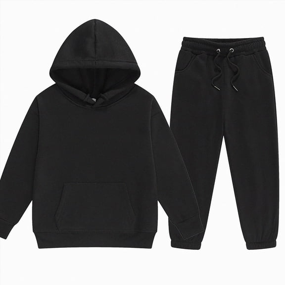 NOLDARES Baby Clothes for Girls Boy Solid Color Hoodie and Sweatpants Outfit Toddler Sweatsuit(T047-Black)