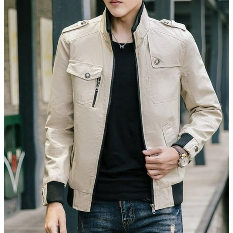 Mens Military Style Casual Jacket with Zipper Design