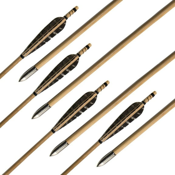 AMEYXGS Archery 12Pcs Traditional Wooden Arrows with Fletching&Field Points for Target Hunting