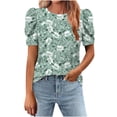 thumbnail image 2 of GaThRRgYP Women's Short Sleeve Tops for Summer Fun,Women's Crew-neck Pleated Short-sleeved Pullover Casual Print Loose Top Green XXL, 2 of 7