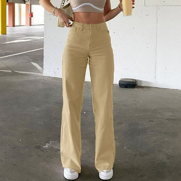 WILLBEST Jeans Mujer Pantalones Vaqueros Holgados de Mezclilla Desgastada Con Botones y Cintura Pulida para Mujer, Estilo Casual. Chica