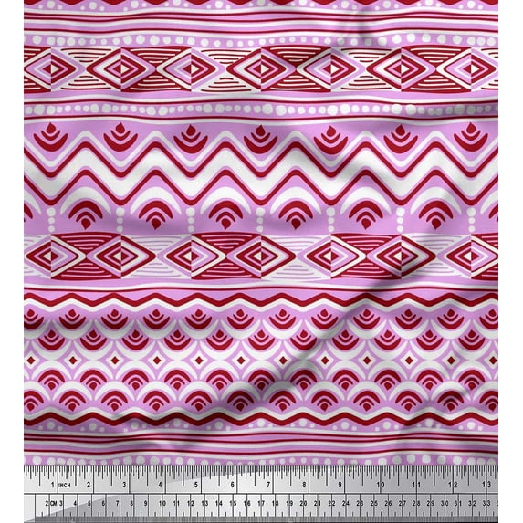 Soimoi Polyester Crepe Fabric Aztec Geometric Print Fabric by The Yard 42 Inch Wide