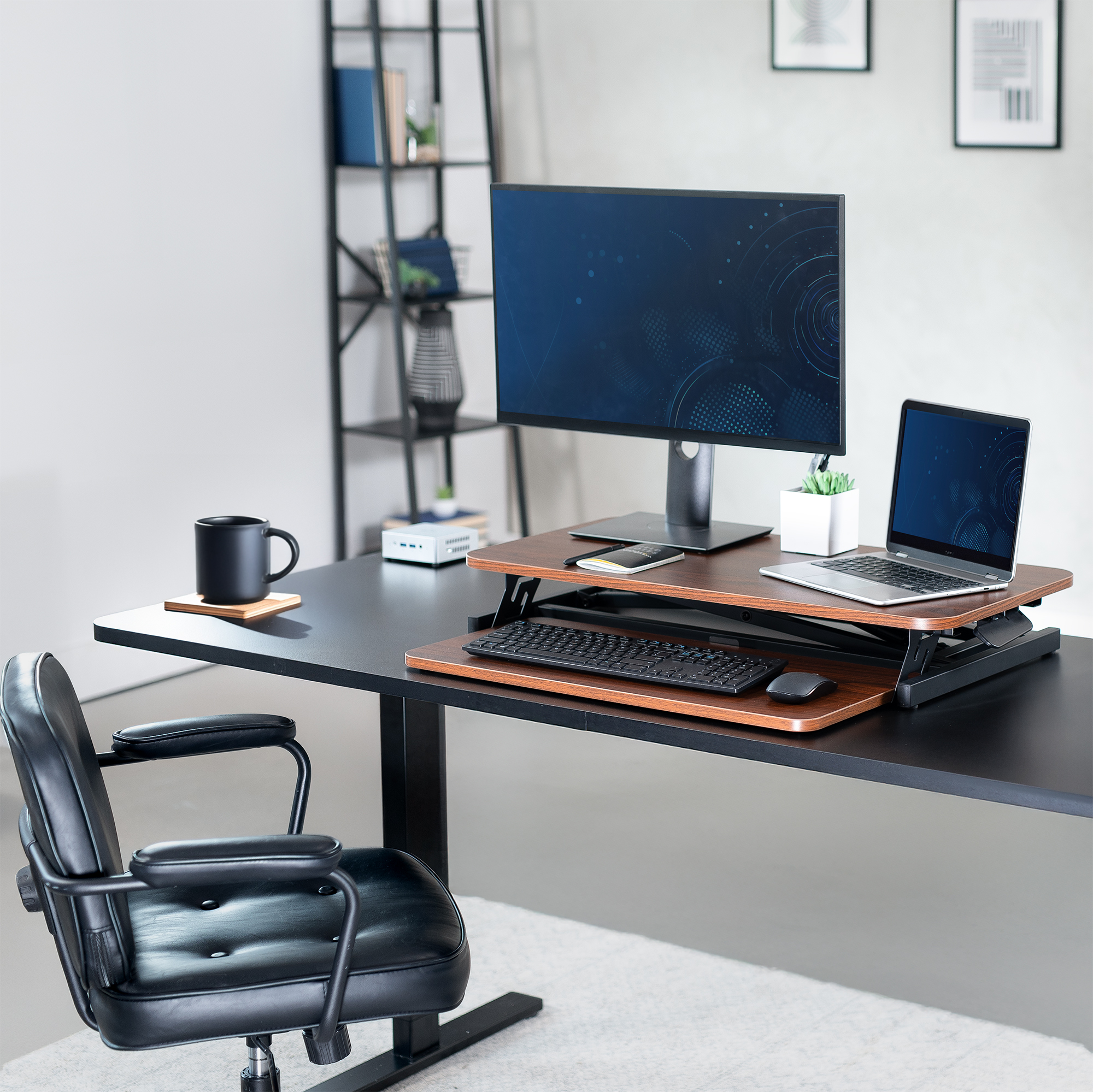 VIVO Height Adjustable 32" Standing Desk Monitor Riser, Sit Stand Tabletop