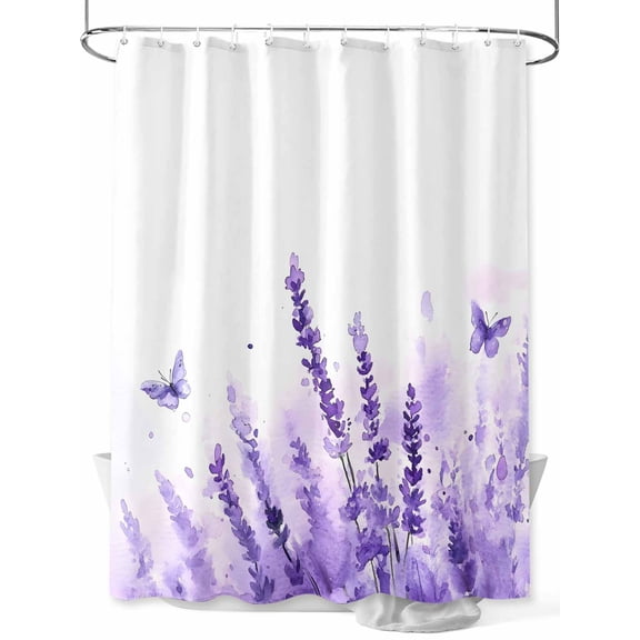 Shower Curtain Purple Flower Butterfly Shower Curtains for Bathroom, Waterproof Polyester Shower Curtain Set with Hooks, Small Stall Size 36" x 72" Watercolor Spring