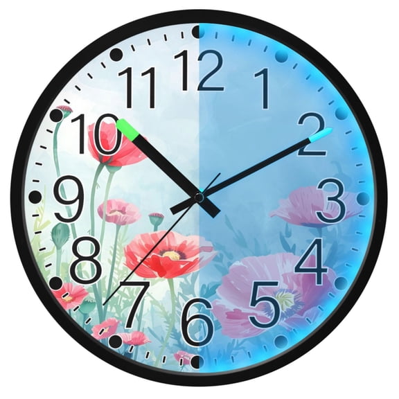Ryvnso Poppy Flowers Oil Paint 12 Inch Night Light Wall Clock Silent Battery Operated Luminous Clocks