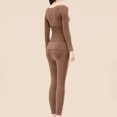 thumbnail image 6 of XRoczxe Women Textured Scoop Neck Thermal Underwear Set High Waist Tummy Control Soft Skin-Friendly Warm Slim Fit Long Sleeve Top & Pants Multi Solid Color Winter Base Layer Suit, 6 of 7