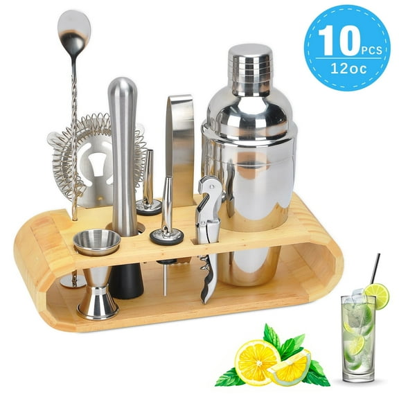10 Piece Home Cocktail Shaker Set Professional Stainless Steel Bartender Drink Making Tools for Christmas,Party & Festival(350Ml)