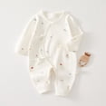 thumbnail image 2 of Baby Kimono Style Romper Girls Boys Cotton Long Sleeve Cute Printed Onesie with Side Bow Tie Detail and Snap Crotch Infant Comfort Jumpsuit Beige 11 6-9 Months, 2 of 7