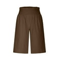 thumbnail image 4 of IDALL Athletic Shorts for Women Linen Shorts Womens Casual Solid Side Pockets Pants Shorts Elastic Waist Pockets Daily Shorts Summer Shorts Lounge Shorts Women Brown L, 4 of 6