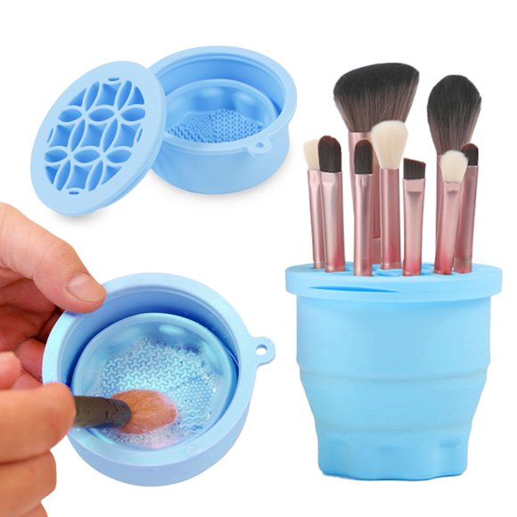 Alfombrilla limpiadora de brochas de maquillaje con soporte de almacenamiento de brochas, herramienta de lavado portátil plegable para limpieza de brochas de maquillaje, almohadilla limpiadora de broc