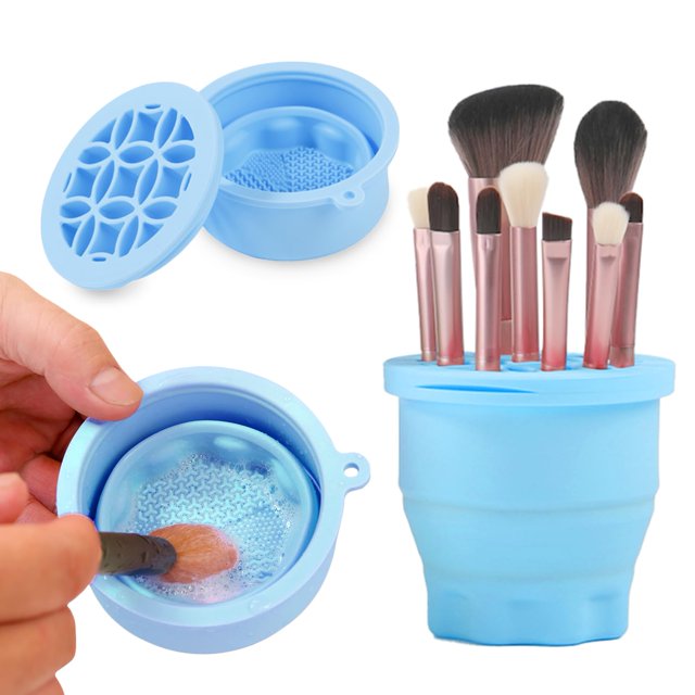 Alfombrilla limpiadora de brochas de maquillaje con soporte de almacenamiento de brochas, herramienta de lavado portátil plegable para limpieza de brochas de maquillaje, almohadilla limpiadora de broc