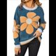 thumbnail image 1 of Suéter de Punto de Halloween para Mujer, Cuello Redondo, Estampado de Calabaza, Larga, Informal, Holgado, Top Corto Azul S, 1 of 10