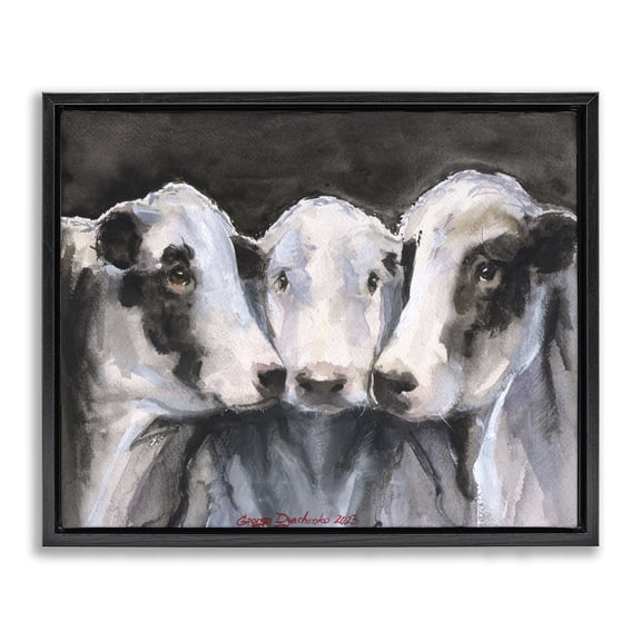 Stupell Industries Rustic Lodge Cow Trio Black Floating Frame Canvas Art, 21 x 17, by George Dyachenko
