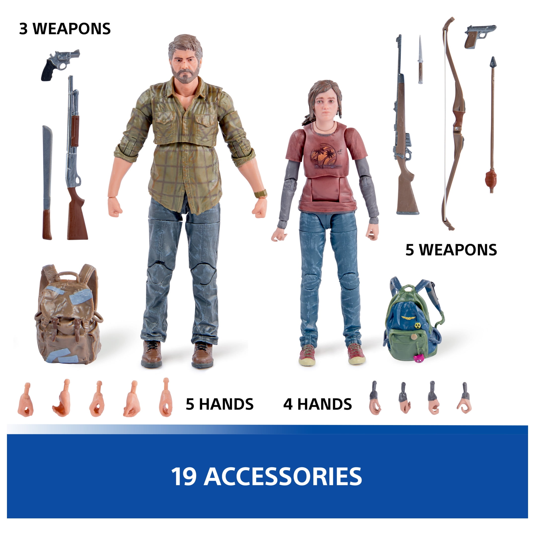 PlayStation The Last of Us, 2-Pack 6” Joel & Ellie Action Figures with 19 Accessories, 17+