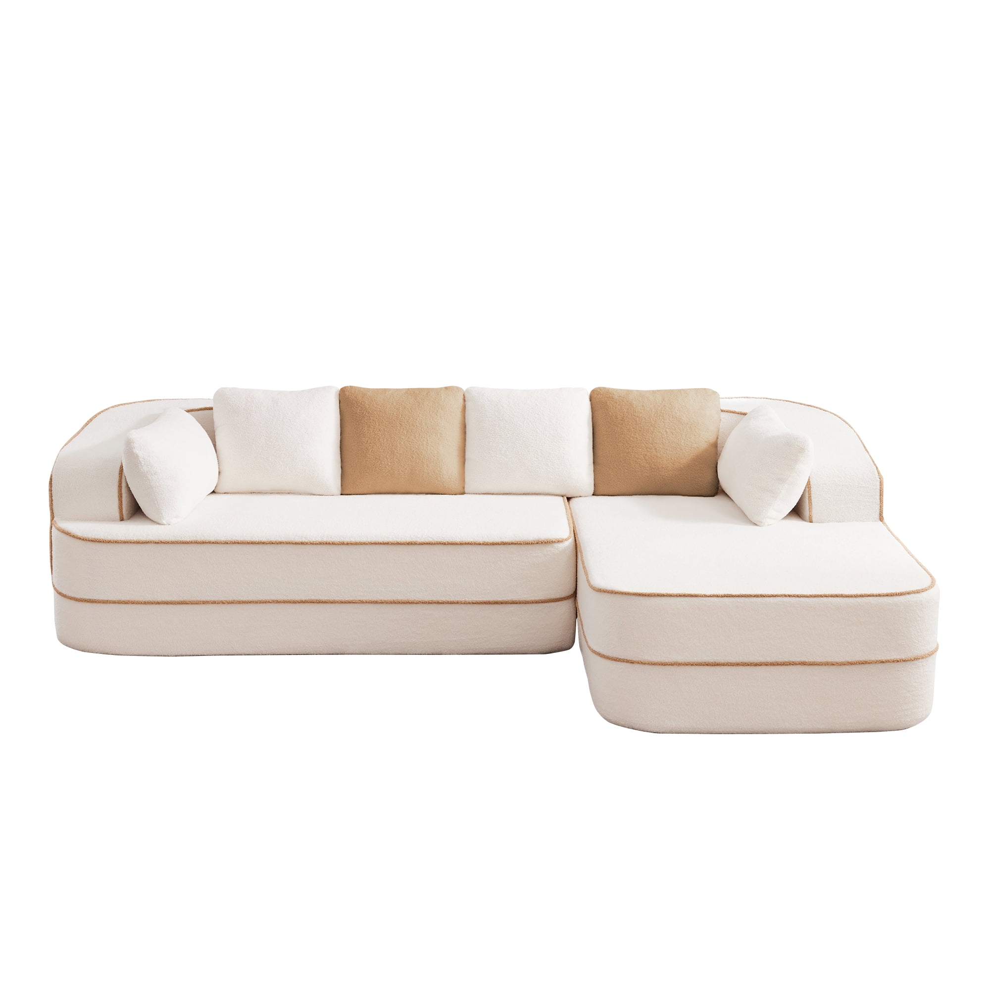 Aukfa 106" 2-Piece Modular Sectional Sofa for Living Room, Right Chaise, Plush Teddy Velvet, White