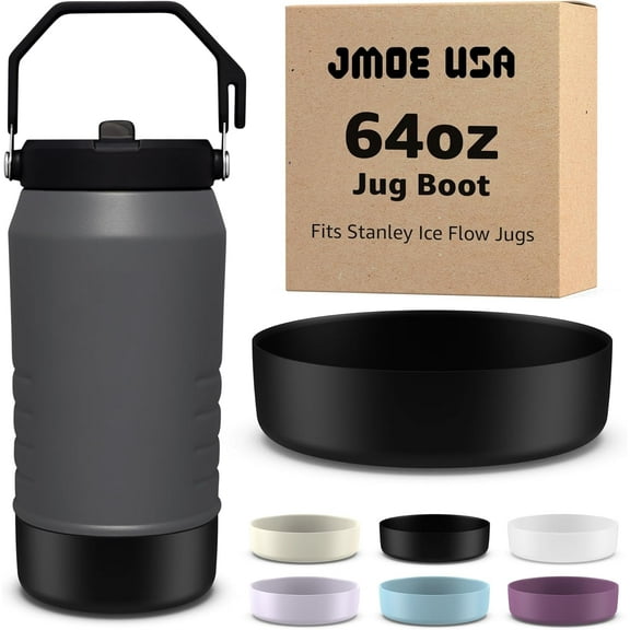 Jmoe USA Boot For Stanley IceFlow Jug | Made of Color Matched Silicone | Durable, Non-Slip Protective Sleeve | Prevents Dings and Scratches (Black, 64 Ounces)