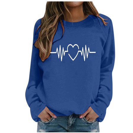 FYEGRE Pullover Women s Sweatshirt Crew Neck Jumper Autumn Winter Women Letter Print Loose Casual Top Sports Streetwear Sweatshirts without Hood Blouse Tops Long Sleeve Shirt Navy M