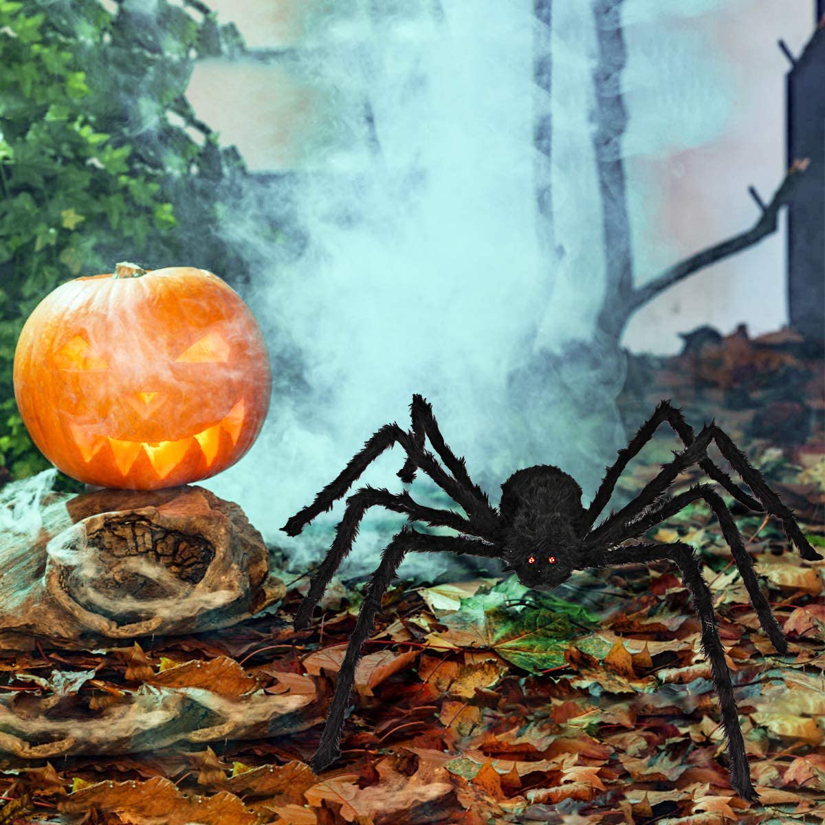 Araignée Halloween Géante Lumineuse - 125 Cm Avec Toile Et 20 Mini-araignées, Décor LED Effrayant Pour Jardin