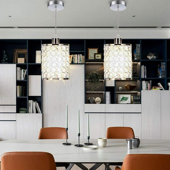 Modern Chrome Crystal Ceiling Pendant Lighting, Adjustable Ceiling Pendant Light for Kitchen Dinning Room Bedroom Bar Chandelier (2Pcs)
