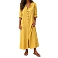 thumbnail image 2 of qafoshin Fall Dresses for Women V Neck Button Down Loose Dress Solid Color Casual Long Dress, 2 of 6
