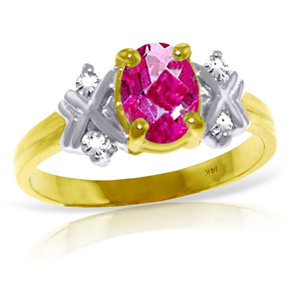 Galaxy Gold 14k Yellow Gold Ring with Genuine Diamonds and Oval-Shaped Pink Topaz - Size 6.5