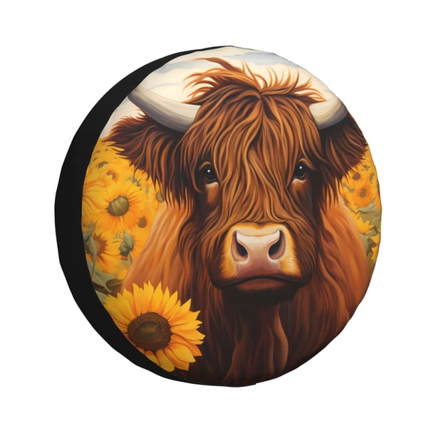 Balery Countryside Sunflower Cow Cubiertas para Neumáticos - Protector Resistente para Neumáticos de Camioneta, SUV, Remolque, Camper y RV-14 inch