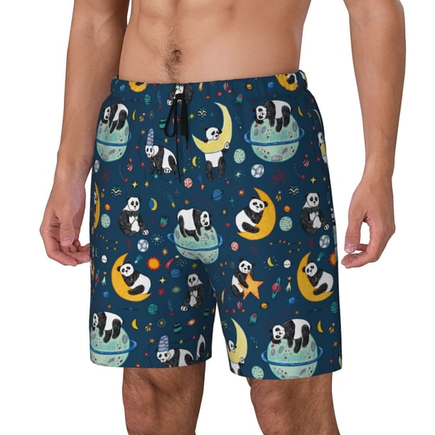 Fotbe Space Sleeping Panda Traje de Baño para Hombre – Shorts de Natación de Secado Rápido con Forro y Bolsillos-Small