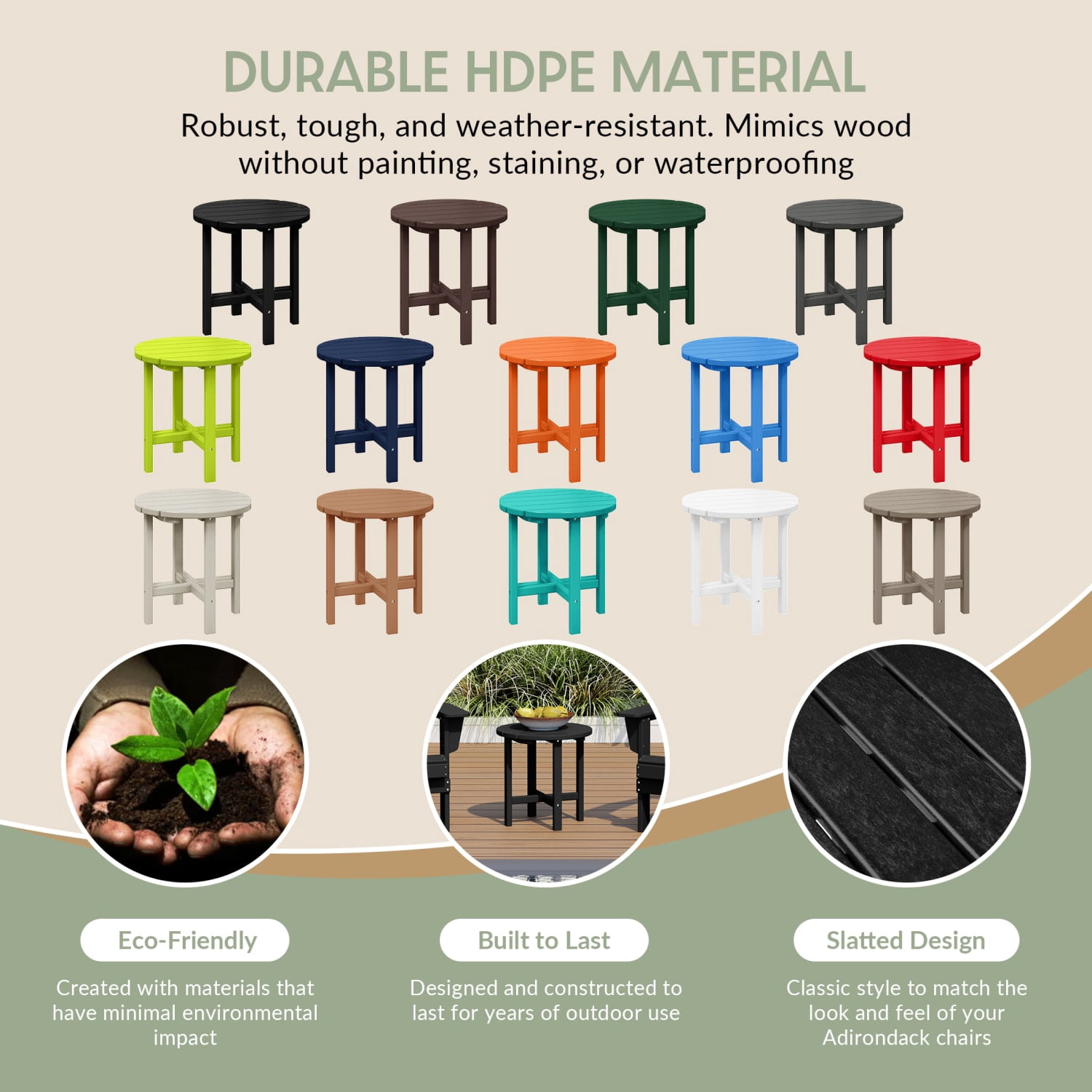 WestinTrends Malibu Outdoor Side Table – All-Weather Poly Lumber Adirondack Round Patio End Table, Black