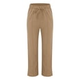 thumbnail image 4 of Casual Pants for Women trendy Elastic Waist Straight Wide Leg Cotton Linen Style Casual Trousers with Pockets, 4 of 6