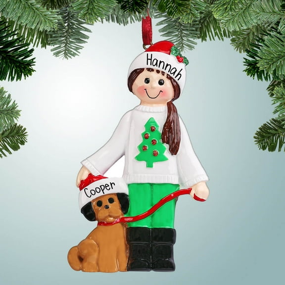 Girl with Dog or Puppy - Personalized Christmas Ornament - New Best Friend - Great Gift Ideas