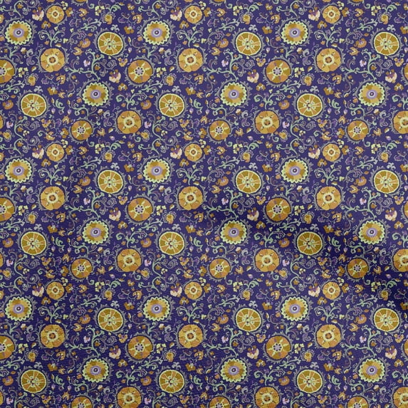 oneOone Silk Tabby Dark Blue Fabric Asian Suzani Sewing Fabric By The Yard Printed Diy Clothing Sewing Supplies 42 Inch Wide