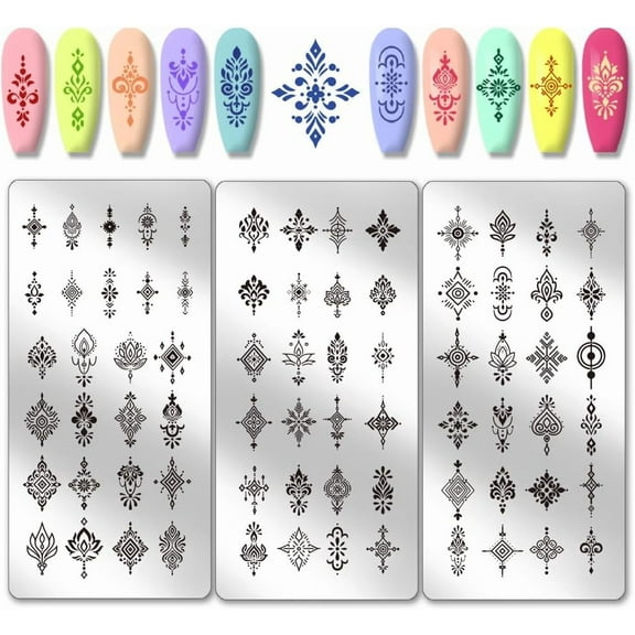 3pcs Nail Stamping Plates 72 Patterns Flower Nails Art Stencils Ethnic Styles Manicure Art Templates Boho Geometric Print Nail Stencils for Women DIY Manicures Salon Design diy