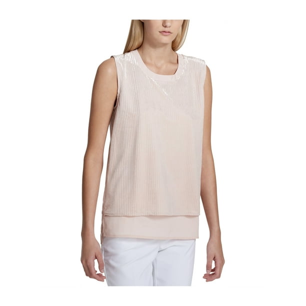 Calvin Klein Womens Pleated Knit Blouse, Pink, Small