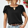 thumbnail image 4 of up to 60% off Gifts wycnly Shirts for Women Fashion Petal Sleeve Pleated Lightweight Keyhole Tunic Tee Tops Summer Trendy Solid Short Sleeve Round Neck Ladies Blouses Black m, 4 of 7