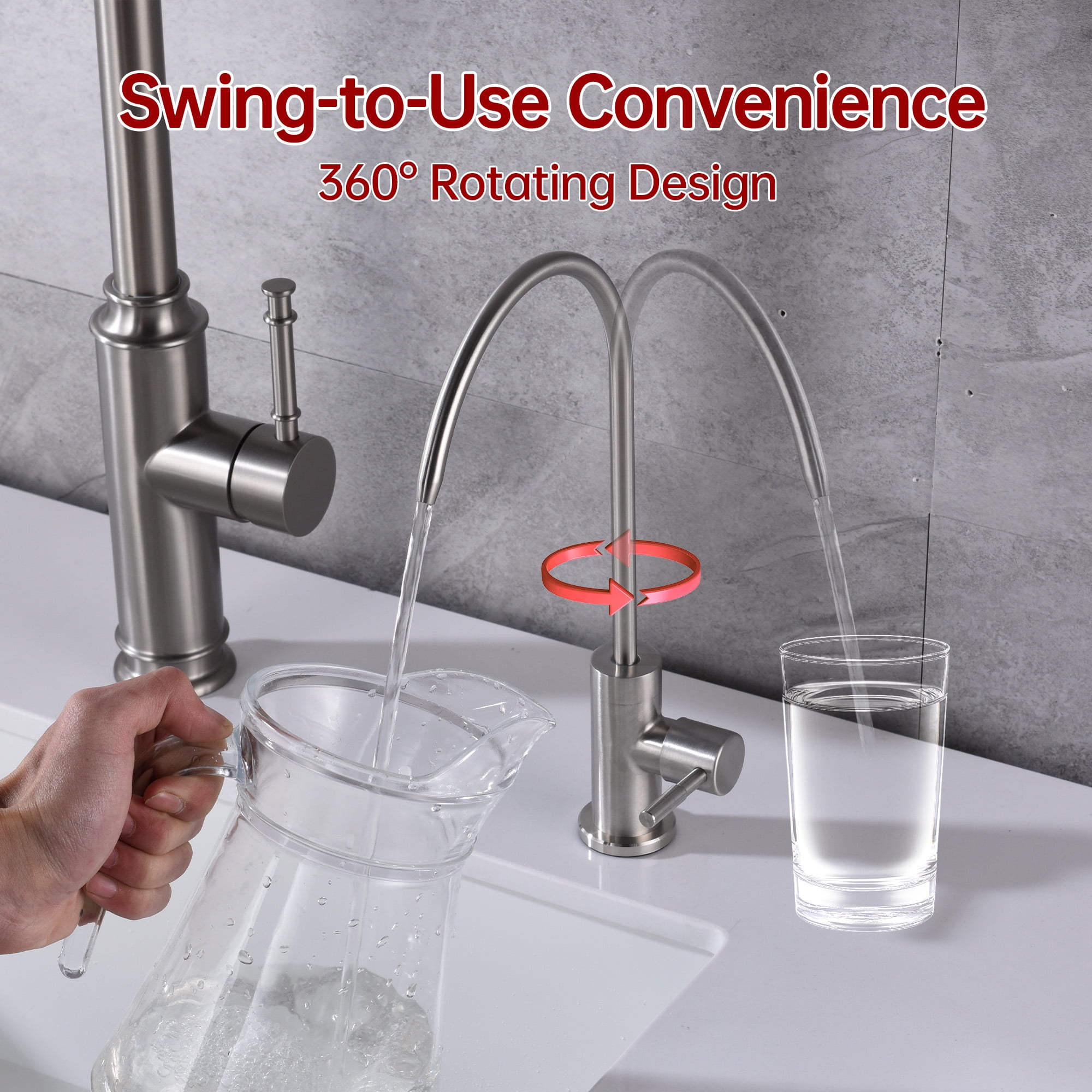 SUMERAIN Stainless Steel Drinking Water Faucet for Kitchen Sink, Lead-Free Purified Water Filter Faucet Brushed Nickel Finish