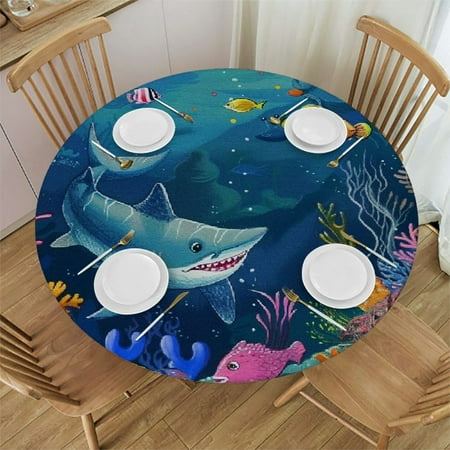 Seabed marine animal shark tabletop cover Sea wave tabletop cover Summer beach swimming pool fishing birthday party decorations Elastic belt tabletop cover