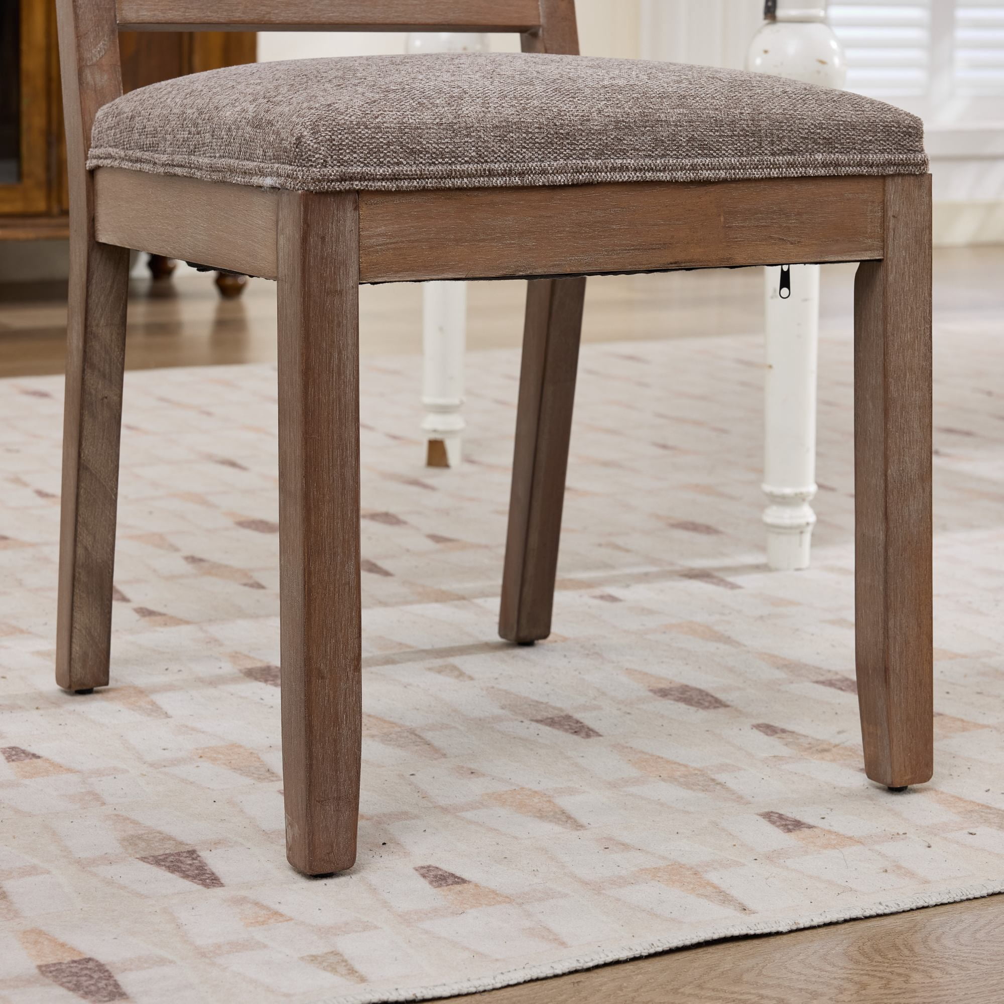 Leumius Set of 2 Farmhouse Fabric Upholstered Dining Chairs, Cushioned Fabric Seat Solid Hardwood Frame Chairs for Kitchen, Dining Room & Breakfast Nook,Coffee