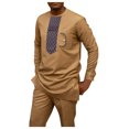 thumbnail image 1 of TSADFHJI Pantalon de Pyjama Homme Mode Décontractée Ample Style Africain Col Rond Manches Longues Pantalon Costume m Jaune, 1 of 9