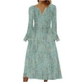 thumbnail image 2 of Wancir Women Long Sleeve V-Neck Casual Long Dress Pleated Waist Maxi Dresses with Pockets, 2 of 5