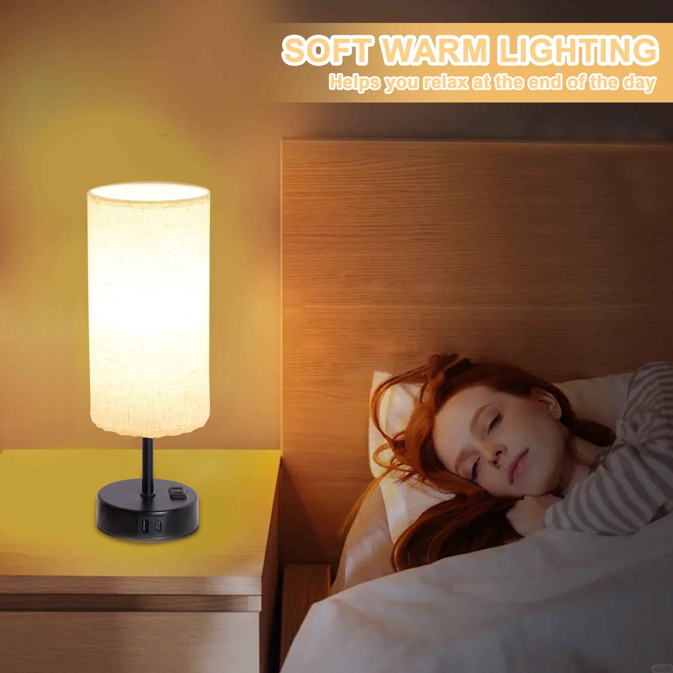 LOFTER-PRO Bedside Table Lamp for bedroom, 3 Way Dimmable Touch Lamp with USB Port and AC Outlet, Small Desk Lamp for Night Stands, Living Room, Office