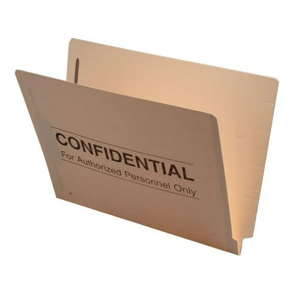 14 pt Manila Folders, Full Cut 2-Ply End Tab, Letter Size, Fastener Pos #1 & #3, "Confidential Printed (Box of 50)