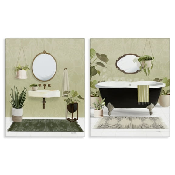 Stupell Industries Modern Soothing Bathroom Views Bath & Laundry Painting Wrapped Canvas Art Print Wall Art, 16 x 20, Set of 2
