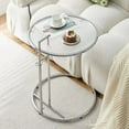 thumbnail image 4 of Table Basse Relevable en Verre, Table d'Appoint Ronde en Forme de C avec Dessus en Verre Rond pour Poser Téléphone pour Poser Portable Gris, Brun Foncé, 4 of 7
