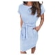 thumbnail image 1 of Vestido suelto con estampado de rayas de manga corta con cuello redondo informal para mujer Pompotops  ghjkhdj10814, 1 of 7