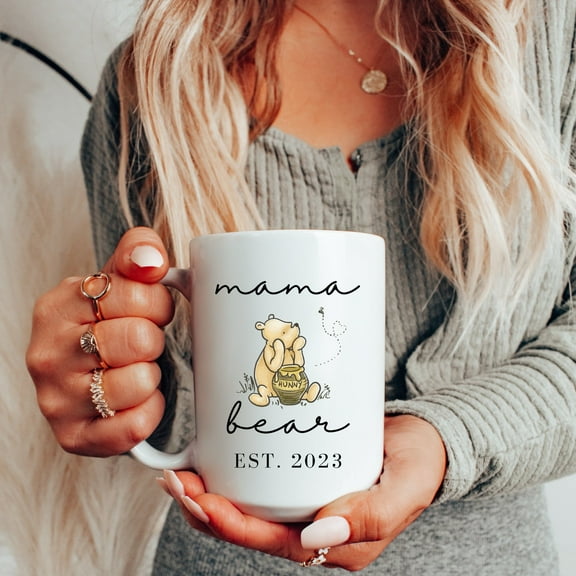 Custom Mama Bear Mug Winnie Pooh Adult Mug New Mama Gift for Mom Custom Gift Mama Custom Mug for Mom Pooh Bear Christmas Gift Mama, Ceramic Mug 11Oz